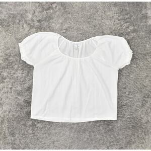 Madewell Texture & Thread White Blouse L Polyester Short Sleeve Solid Crew Neck